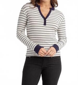 NEW RED HAUTE striped henley top in navy